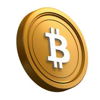Sección hero con moneda de Bitcoin (BTC) en posición inclinada